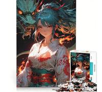 Puzzle da 1000 pezzi per adolescenti con ragazza anime e drago, antistress, decorazione per la casa, collezione d'artista, belle arti 50x75cm