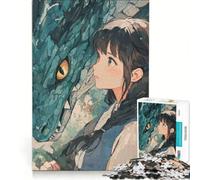 Puzzle da 1000 pezzi per adolescenti con ragazza anime e drago blu, gioco educativo, allena la mente e la manualità, regalo per amici e familiari 38x26cm