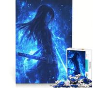 Puzzle da 1000 pezzi per adolescenti con ragazza anime e fiamme blu, gioco per famiglie, decorazione da parete, per rafforzare l'amore tra le coppie 38x52cm