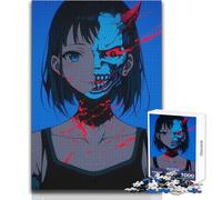 Puzzle da 1000 pezzi per adolescenti con ragazza anime e maschera da teschio, gioco di sfida unico ma divertente e umoristico, opera d'arte regalo, dimensioni 50x75cm