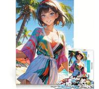 Puzzle da 1000 pezzi per adolescenti con ragazza anime sulla spiaggia, giocattolo educativo, decorazione per la casa, con poster e foglio di curiosità abbinati 38x26cm