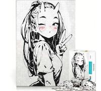 Puzzle da 1000 pezzi per adolescenti con ragazza demone e simbolo della pace, gioco rompicapo, difficile e stimolante, ideale come regalo per tutta la famiglia 38x52cm