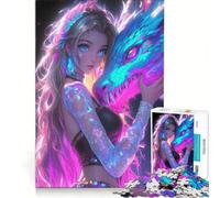 Puzzle da 1000 pezzi per adolescenti con ragazza e drago al neon, gioco rilassante, decompressivo per la mente, regalo di compleanno e unico 38x52cm
