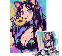 Puzzle da 1000 pezzi per adolescenti con ragazza gatto anime che mangia una ciambella Attività divertenti da fare a casa Decorazione perfetta Gioco rompicapo adatto a partire dai 14 anni (38x26cm)