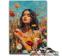 Puzzle da 1000 pezzi per adolescenti con ragazza in fiori di campo estivi Difficile da completare ma divertente e umoristico Regalo di compleanno, regali, arte murale 50x75cm