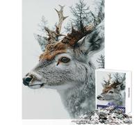 Puzzle da 1000 pezzi per adolescenti con ritratto a doppia esposizione di cervi e foresta giocattoli per la decorazione della casa ottimo regalo gioco pratico lista dei desideri con Babbo Natale
