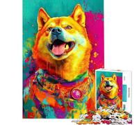Puzzle da 1000 pezzi per adolescenti con ritratto colorato di Shiba Inu puzzle fai-da-te per ragazzi ideale per passare il tempo durante le vacanze o come attività per genitori e figli (50x75cm)