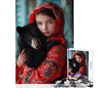Puzzle da 1000 pezzi per adolescenti con ritratto di bambina con cucciolo d'orso giocattoli antistress ottimo regalo per giochi divertenti difficili e stimolanti dimensioni 38x52cm