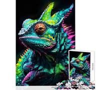 Puzzle da 1000 pezzi per adolescenti con ritratto di camaleonte al neon giocattoli per la decorazione della casa ottimi regali e giocattoli gioco per famiglie interazione genitore-figlio 38x26cm