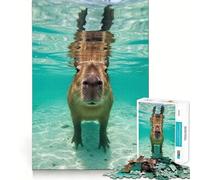 Puzzle da 1000 pezzi per adolescenti con ritratto di capibara sott'acqua,intagli precisi,gioco divertente per allenare la concentrazione e creare un'atmosfera rilassante,regalo di Natale (38x52cm)