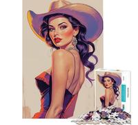 Puzzle da 1000 pezzi per adolescenti con ritratto di cowgirl bruna pin-up gioco interattivo educativo sfida e regalo per donne e uomini decorazione per la casa (dimensioni 38x52cm)