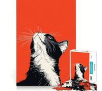 Puzzle da 1000 pezzi per adolescenti con ritratto di gatto in bianco e nero,giunture lisce,divertimento cognitivo,gioco casual,regalo festivo per il tempo libero (38x52cm)