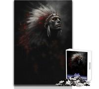 Puzzle da 1000 pezzi per adolescenti con ritratto di guerriero nativo americano, bellissimo gioco di design, regalo di compleanno, opera d'arte, dimensioni 38x52cm