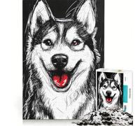 Puzzle da 1000 pezzi per adolescenti con ritratto di husky sorridente gioco divertente allena la mente e le mani sfida unica 38x26cm