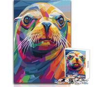 Puzzle da 1000 pezzi per adolescenti con ritratto di leone marino colorato, accogliente e rilassante, giocattolo da gioco avanzato con taglio di precisione, dimensioni 38x52cm