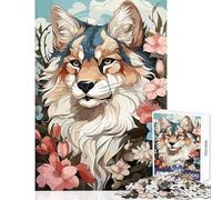 Puzzle da 1000 pezzi per adolescenti con ritratto di lupo floreale gioco per famiglie divertimento antistress per rafforzare l'amore tra le coppie (52x38cm)