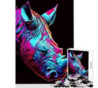 Puzzle da 1000 pezzi per adolescenti con ritratto di rinoceronte colorato su sfondo nero decorazioni per la casa giocattoli idee regalo giochi rilassanti lista dei desideri con Babbo Natale 38x26cm