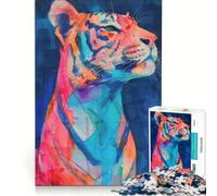 Puzzle da 1000 pezzi per adolescenti con ritratto di tigre colorata, decorazione da parete, passatempo ideale per le vacanze, per rafforzare il legame di coppia 38x26cm