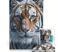 Puzzle da 1000 pezzi per adolescenti con ritratto di tigre dagli occhi azzurri, gioco per famiglie, decorazione da parete, per rafforzare l'amore tra le coppie 38x52cm