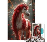 Puzzle da 1000 pezzi per adolescenti con rosa rossa e unicorno Difficile e stimolante ma divertente e spiritoso Giocattolo decorativo da parete Adatto a partire dai 14 anni (50x75cm)