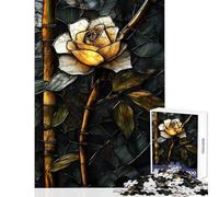 Puzzle da 1000 pezzi per adolescenti con rose in vetro colorato gioco per famiglie stimola la memoria decorazione per la casa giocattoli che rafforzano l'amore tra le coppie (38x52cm)