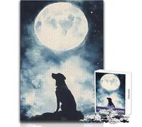 Puzzle da 1000 pezzi per adolescenti con sagoma di cane sotto la luna piena Gioco di sfida difficile per famiglie, adatto a partire dai 14 anni (dimensioni 38x26cm)