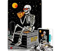 Puzzle da 1000 pezzi per adolescenti con scheletro che mangia pizza, giocattolo educativo intellettuale decomprimente, decorazione perfetta (75x50cm)