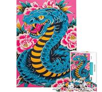 Puzzle da 1000 pezzi per adolescenti con serpente blu e fiori rosa gioco rompicapo per adulti taglio di precisione difficile e stimolante (dimensioni 38x52cm)
