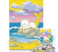 Puzzle da 1000 pezzi per adolescenti con sirena gatto e gatto sulla spiaggia giochi rilassanti attività divertenti da fare a casa regali unici per compleanno e Natale 50x75cm