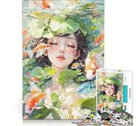 Puzzle da 1000 pezzi per adolescenti, con soggetto "Ragazza sognante, carpe koi e gigli", gioco rilassante, stimolante da completare, ideale come regalo di Natale o compleanno 38x52cm