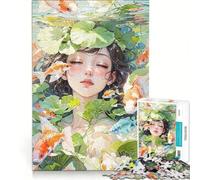 Puzzle da 1000 pezzi per adolescenti, con soggetto "Ragazza sognante, carpe koi e gigli", gioco rilassante, stimolante da completare, ideale come regalo di Natale o compleanno 38x26cm
