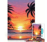 Puzzle da 1000 pezzi per adolescenti con spiaggia tropicale al tramonto e palme, bordo pulito, gioco stimolante cognitivo, gioco di ozio, regalo di Natale (38x52cm)
