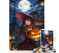 Puzzle da 1000 pezzi per adolescenti con strega anime e zucca nella notte di Halloween Gioco pratico per famiglie decorazione per la casa giocattolo stimolante da completare (50x75cm)