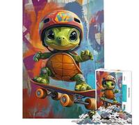 Puzzle da 1000 pezzi per adolescenti con tartaruga sullo skateboard Difficile e stimolante ma divertente e spiritoso Giocattolo decorativo da parete Adatto a partire dai 14 anni (38x52cm)