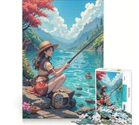 Puzzle da 1000 pezzi per adolescenti con tema anime "Ragazza che pesca", gioco per famiglie, decorazione da parete, per rafforzare l'amore tra le coppie 38x26cm