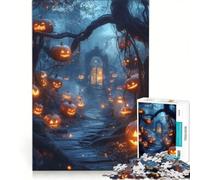 Puzzle da 1000 pezzi per adolescenti con tema Halloween: sentiero di zucche verso un cancello spettrale, gioco rilassante, antistress intellettuale, compleanno 50x75cm