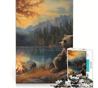 Puzzle da 1000 pezzi per adolescenti con tema "Orso nella natura selvaggia e falò" ideale per rilassarsi stimolare la mente e creare un'atmosfera piacevole perfetto come regalo di compleanno o