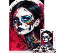 Puzzle da 1000 pezzi per adolescenti con teschio di zucchero e trucco giochi per famiglie divertimento antistress per rafforzare l'amore tra le coppie (52x38cm)