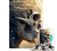 Puzzle da 1000 pezzi per adolescenti con teschio dorato e decorazioni floreali sfida educativa decorazione da parete gioco rilassante adatto a persone dai 14 anni in su (50x75cm)