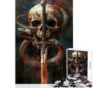 Puzzle da 1000 pezzi per adolescenti con teschio e spada tema arte oscura giochi rilassanti per tutta la famiglia giocattoli antistress che rafforzano l'amore tra le coppie (38x26cm)