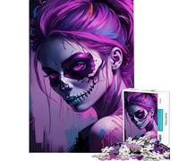 Puzzle da 1000 pezzi per adolescenti con teschio viola e ragazza difficile e stimolante con taglio di precisione giocattolo fai-da-te adatto a partire dai 14 anni 50x75cm