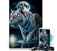 Puzzle da 1000 pezzi per adolescenti con tigre bianca e luna,gioco di memoria,incastro perfetto,nessun pezzo che si stacca,ideale da portare in viaggio,gioco per allenare la mente,regalo (38x52cm)