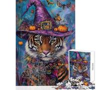Puzzle da 1000 pezzi per adolescenti con tigre e strega tema Halloween gioco interattivo decorazione perfetta giocattolo educativo allena la mente e le mani (50x75cm)