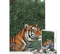 Puzzle da 1000 pezzi per adolescenti con tigre nell'acqua e illustrazione della giungla Gioco rilassante per tutta la famiglia Giocattolo fai-da-te per allenare la mente e le mani (50x75cm)