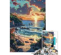 Puzzle da 1000 pezzi per adolescenti con tramonto costiero e bandiera americana Gioco educativo da 1000 pezzi sfida impegnativa divertimento per tutta la famiglia (50x75cm)