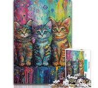 Puzzle da 1000 pezzi per adolescenti con tre gatti, aiuta il cervello a esercitare i giocattoli avvincenti per coltivare la pazienza, un'opera d'arte 38x26cm