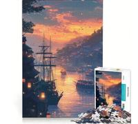 Puzzle da 1000 pezzi per adolescenti con un bellissimo tramonto in una città portuale, antistress, stimolante e impegnativo, ideale come regalo di Natale o compleanno 38x26cm
