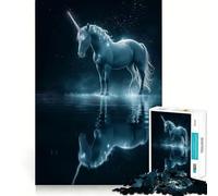 Puzzle da 1000 pezzi per adolescenti con un bellissimo unicorno in un ambiente scuro,taglio liscio,arte,gioco mentale,regalo,relax,tempo libero,Natale,arte (38x26cm)