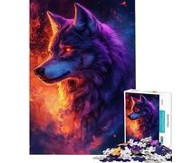 Puzzle da 1000 pezzi per adolescenti con un lupo vibrante tra fuoco e stelle gioco rompicapo regalo di compleanno compleanno e Natale (dimensioni 38x26cm)