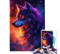 Puzzle da 1000 pezzi per adolescenti con un lupo vibrante tra fuoco e stelle ideale per adulti Giocattolo decorativo da parete per rievocare ricordi perfetto per compleanni